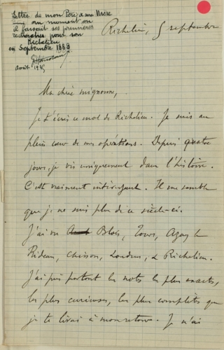 Lettre de Gabriel Hanotaux à sa-femme en septembre 1888 p.1
