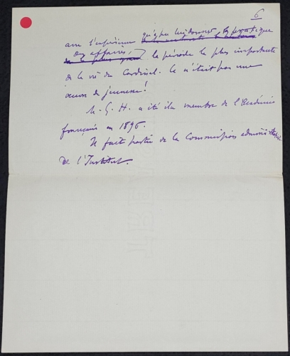 Notice manuscrite sur les travaux de Gabriel Hanotaux p.6